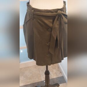 Green Wrap Mini Skirt with Tie Front for Work